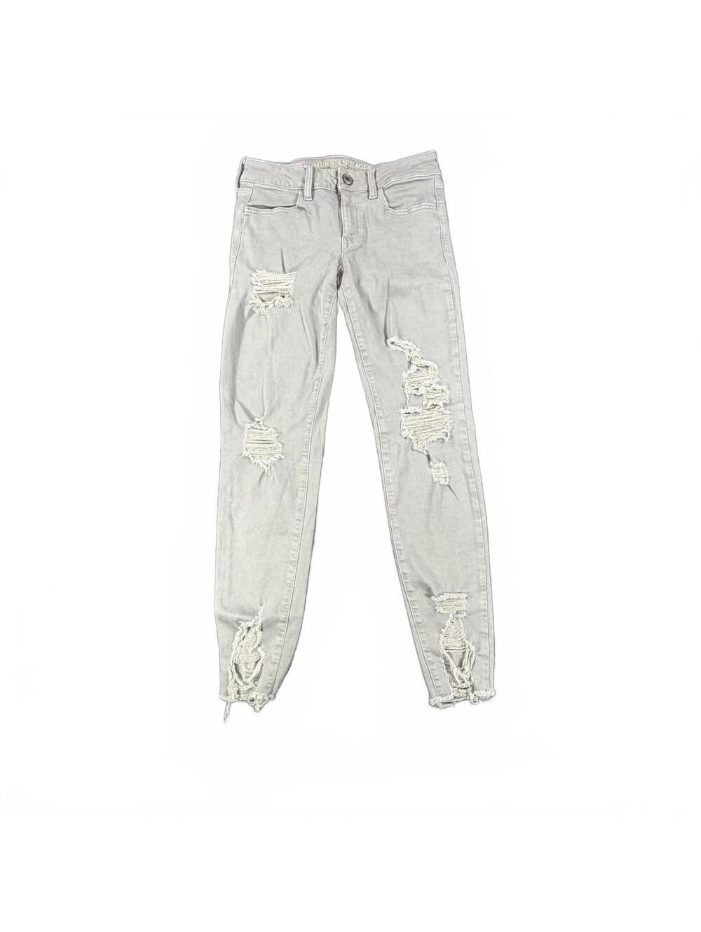 Women's American Eagle Super Stretch Jegging Size 6 Regular Gray Distressed